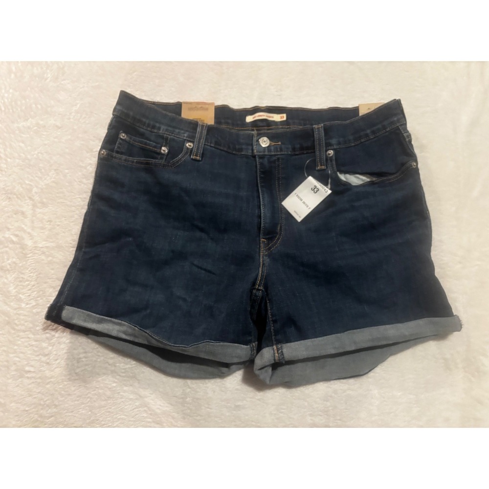 NEW Levi's Jean Shorts Women's 33 Denim‎ Rolled Cuffs Blue Mid Length Mid Rise